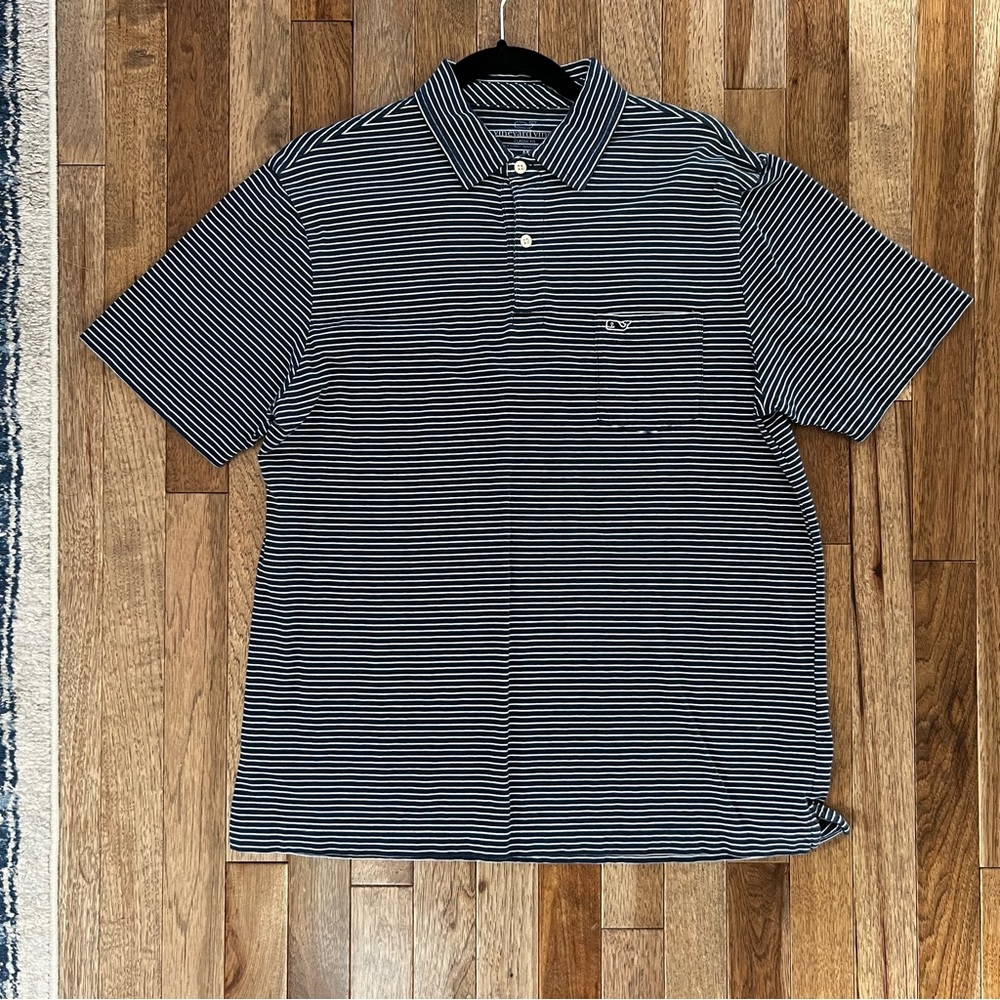 Vineyard Vines Striped Polo - Navy / White